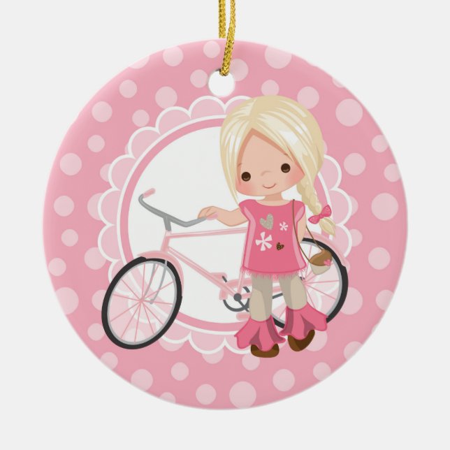 Adorno De Cerámica Chica de bicicleta rubia - Blanco rosa (Frente)