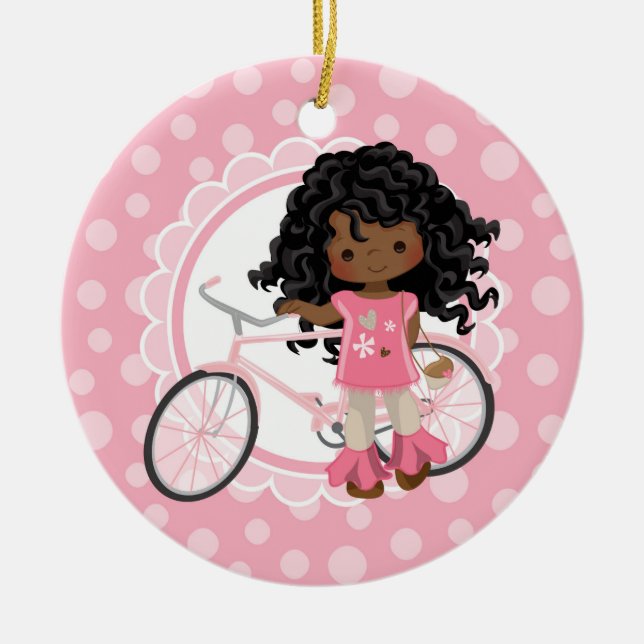 Adorno De Cerámica Chica de bicicletas afroamericano - Blanco rosa (Frente)
