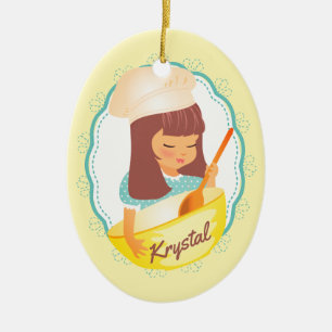 Adorno De Cerámica Chica de brunette chef Navidades personalizados
