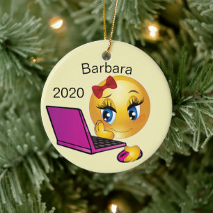 Adorno De Cerámica Chica de Computadora Personalizada de Navidad