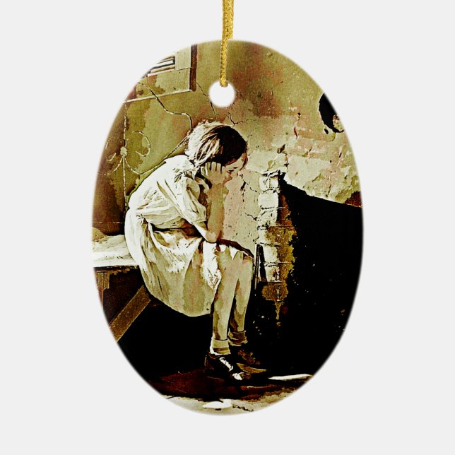 Adorno De Cerámica Chica de época por chimenea (Frente)