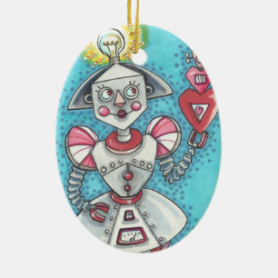 Adorno De Cerámica CHICA DE IDEA BRILLANTE ROBOT ORNAMENT Oval