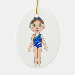 Adorno De Cerámica Chica de nadador sincronizado azul de natación sin