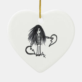 Adorno De Cerámica Chica de ornamentos, medio corazón negro y blanco