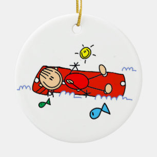 Adorno De Cerámica Chica de palitos en colchón inflable rojo