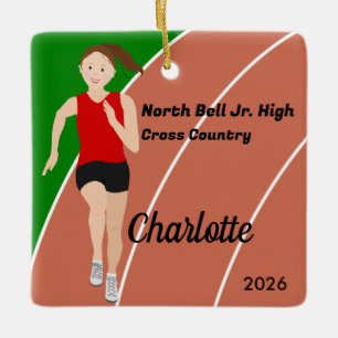 Adorno De Cerámica Chica de pista y campo pelo marrón en negro rojo