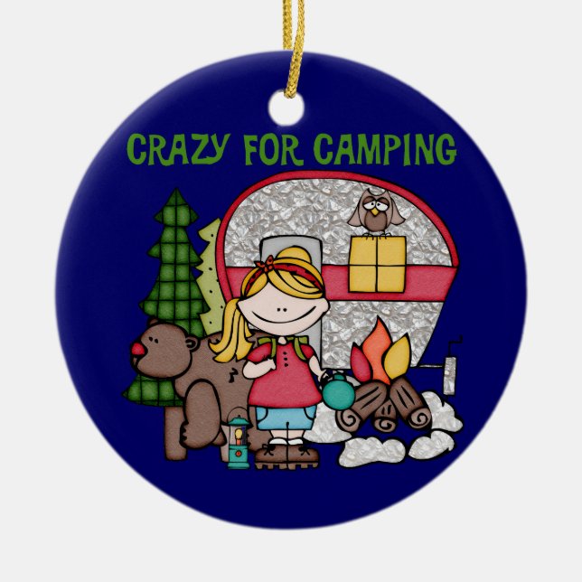 Adorno De Cerámica Chica De Rubia Loco Por Camping (Frente)