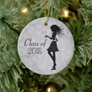 Adorno De Cerámica Chica de silueta personalizada y graduación cardia