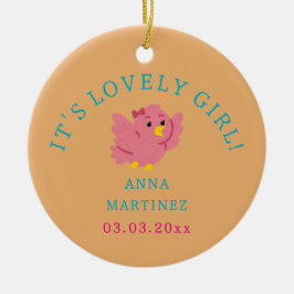 Adorno De Cerámica Chica de tema de pájaro rosado lindo Baby Shower