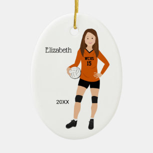 Adorno De Cerámica Chica de voleibol Brunette Naranja y negro