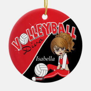 Adorno De Cerámica Chica de voleibol 🏐 diva en rojo