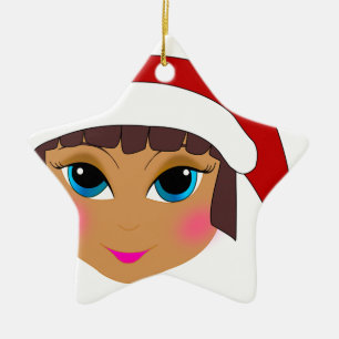 Adorno De Cerámica Chica del animado con el gorra de Santa
