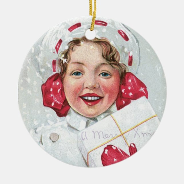 Adorno De Cerámica Chica del navidad con el paquete (Frente)
