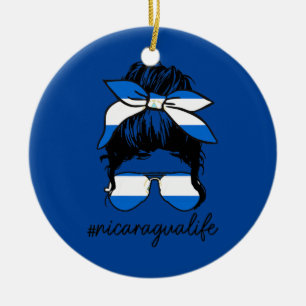 Adorno De Cerámica Chica del Orgullo Bandera de Nicaragua
