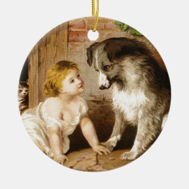 Adorno De Cerámica Chica del Victorian y su perro (Frente)