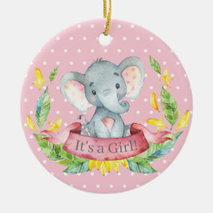 Adorno De Cerámica Chica Elephant Baby Shower Pink