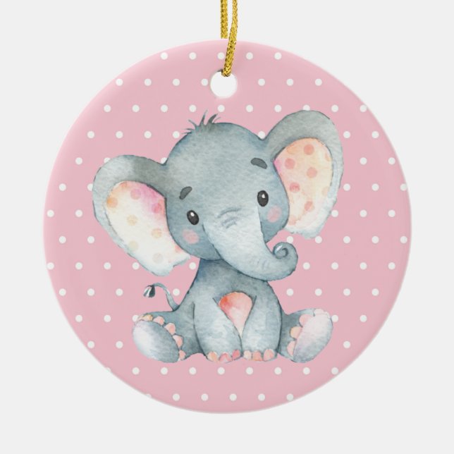 Adorno De Cerámica Chica Elephant Baby Shower Pink (Frente)