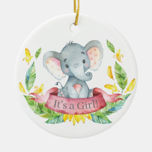 Adorno De Cerámica Chica Elephant Baby Shower Pink