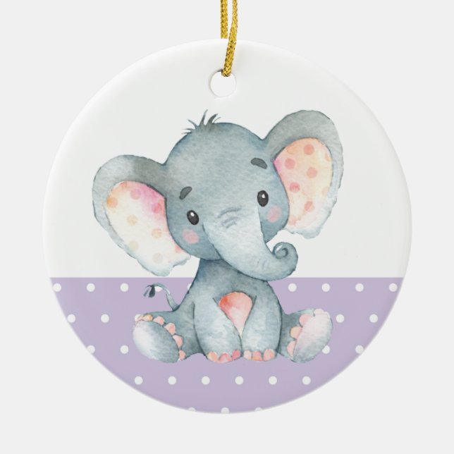 Adorno De Cerámica Chica Elephant Baby Shower Purple (Frente)