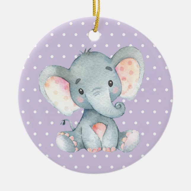 Adorno De Cerámica Chica Elephant Baby Shower Purple (Frente)