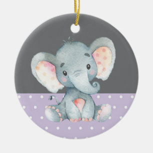 Adorno De Cerámica Chica Elephant Baby Shower Purple