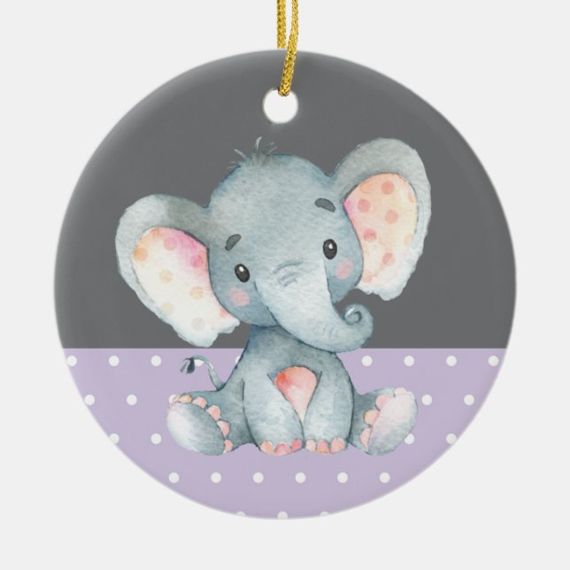 Adorno De Cerámica Chica Elephant Baby Shower Purple (Frente)