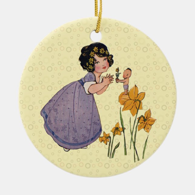 Adorno De Cerámica Chica Elf Fairy Daffodil Antiguo Pascua (Frente)