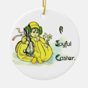 Adorno De Cerámica Chica en el vintage amarillo Pascua del conejito