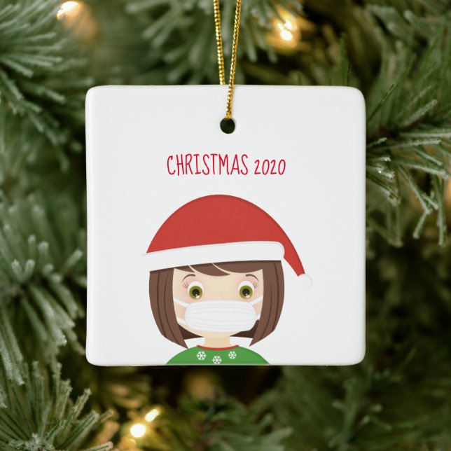 Adorno De Cerámica Chica en Navidades de máscara facial 2020 (Árbol)