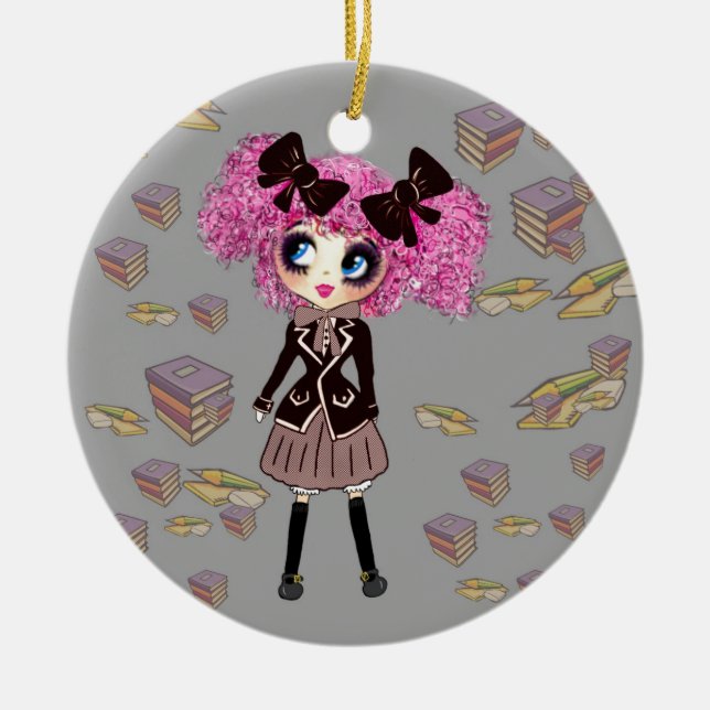 Adorno De Cerámica Chica estudiantil kawaii con PinkyP (Frente)