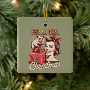 Adorno De Cerámica Chica Feral Navidad Oposum Xmas Basura Retro