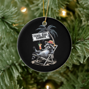 Adorno De Cerámica Chica Feral Verano Playa Mapache Divertido