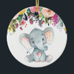Adorno De Cerámica Chica floral Elefante Baby Shower rosa y gris<br><div class="desc">Chica floral Elefante Baby Shower Ornamento cerámico rosa y gris</div>