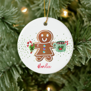 Adorno De Cerámica Chica Gingerbread NOMBRE Navidades Candy Cane Coco