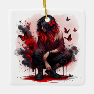 Adorno De Cerámica Chica grunge de mariposa roja