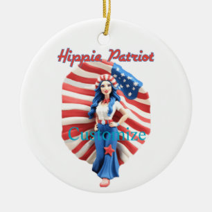 Adorno De Cerámica Chica hippie patriótico Thunder_Cove