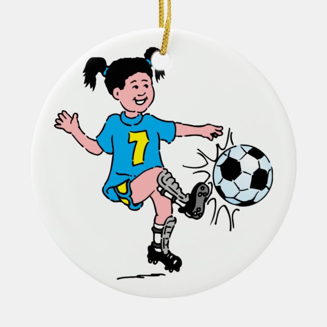 Adorno De Cerámica Chica jugando al fútbol (Frente)