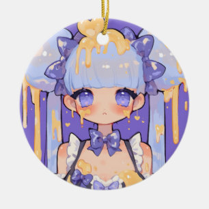 Adorno De Cerámica Chica Kawaii Chibi Goteo de Miel