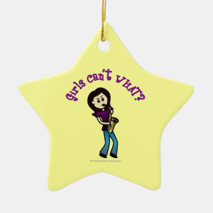 Adorno De Cerámica Chica ligero jugando saxofón