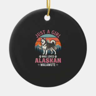 Adorno De Cerámica Chica Malamute de Alaska Retro Puesta de sol Monta