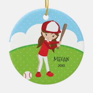 Adorno De Cerámica Chica Morena Bonita Béisbol Navidad Personalizada