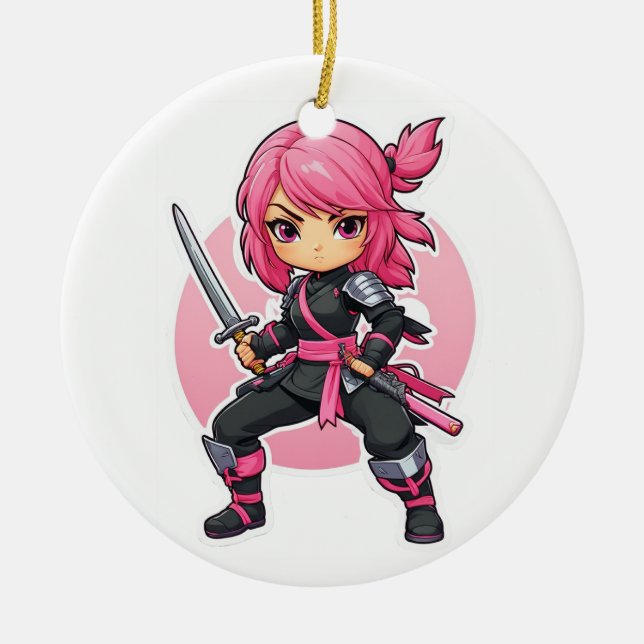 Adorno De Cerámica Chica Ninja Rosa (Frente)