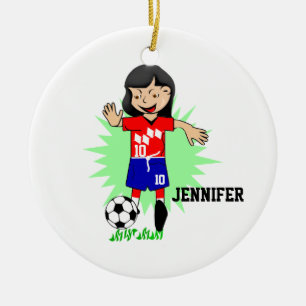 Adorno De Cerámica Chica personalizado del fútbol que juega el