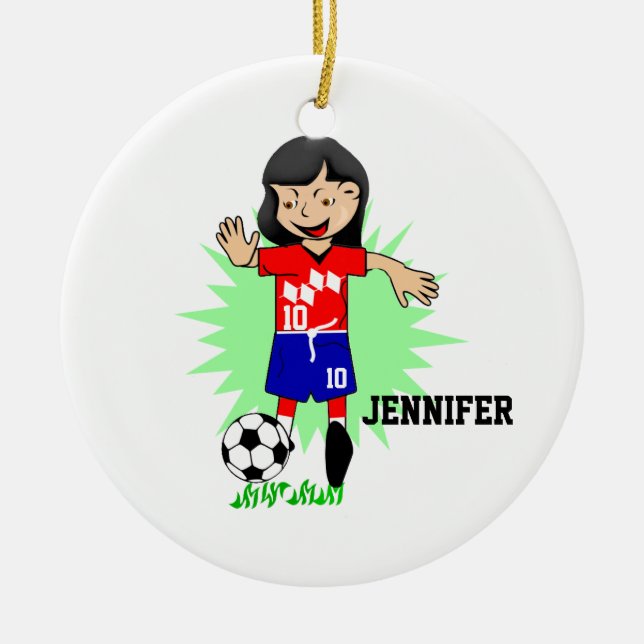 Adorno De Cerámica Chica personalizado del fútbol que juega el (Frente)