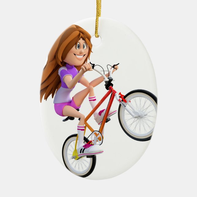 Adorno De Cerámica Chica personalizado en bicicleta haciendo una rued (Frente)