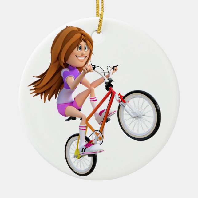 Adorno De Cerámica Chica personalizado en bicicleta haciendo una rued (Frente)