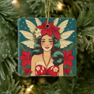 Adorno De Cerámica Chica Pin-Up Retro de Navidad Tropical de los 50