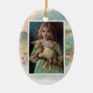 Adorno De Cerámica Chica que acuna al Victorian Pascua del cordero