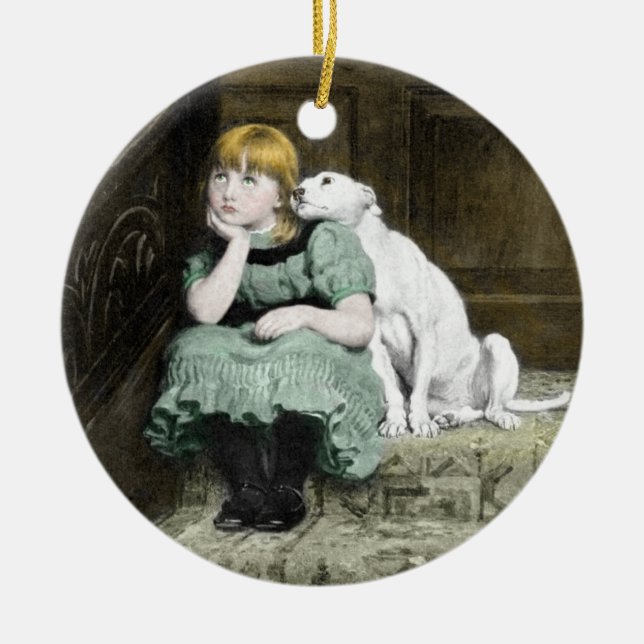 Adorno De Cerámica Chica que adora del perro (Frente)