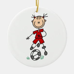 Adorno De Cerámica Chica Red Uniform Stick Figura Jugador de fútbol R